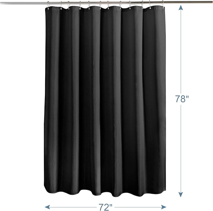 AmazerBath Waffle Shower Curtain, Heavy Duty Fabric Shower Curtains with Waffle Weave Hotel Quality Bathroom Shower Curtains, 72 x 78 Inches (Black)