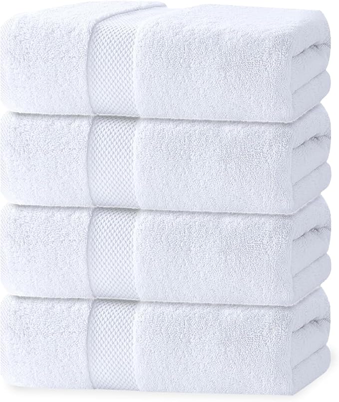 100% Cotton Bath Towel Set, Set of 6 Bath Towels, 2 Bath Towel, 2 Hand Towels, 2 Wash Cloths for Showering, Highly Absorbent Bathroom Set, Super Soft & Quick Dry Towels for Bathroom, White