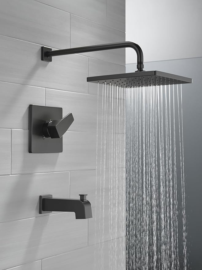 Delta Faucet Modern Raincan Square Single-Function Tub and Shower Trim Kit Brushed Nickel, Tub Faucet Set, Rainfall Shower Head, Spotshield Stainless T14468-SP-PP (Valve Not Included)