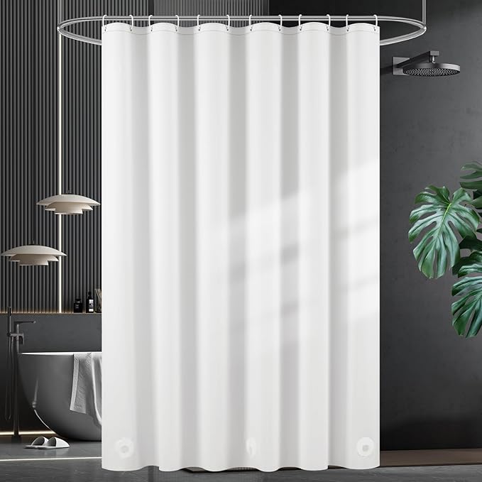 UFRIDAY White Shower Curtain Liner Premium PEVA, Shower Curtain with 3 Magnets, Metal Grommets, White, Standard Size 48x78 inch