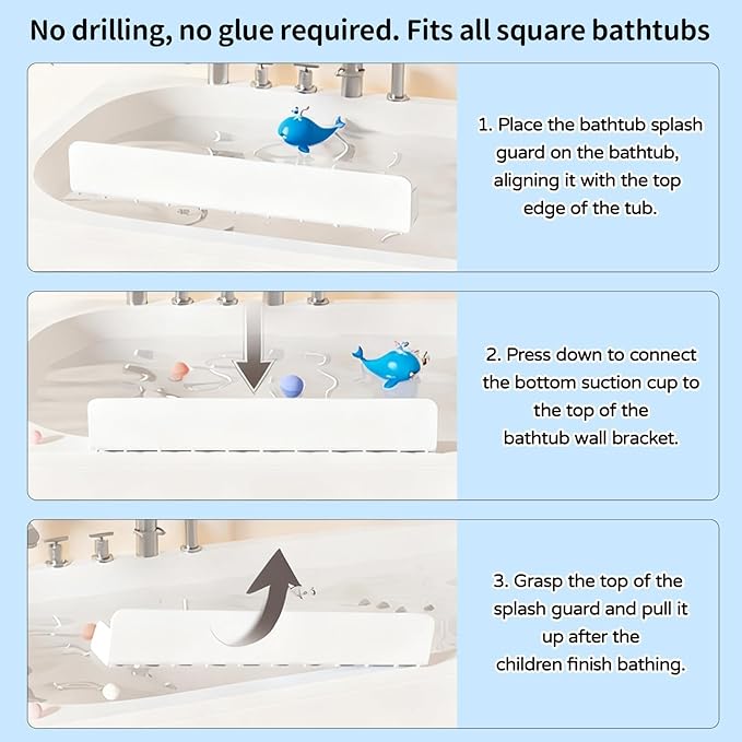 Splash Guard for Bathtub, Bathtub Splash Guard with 11 Suction, Tub Splash Guard Kids Cups Foldable, Effectively Prevents Water Splashes, Keeping Your Bathroom Dry, 2.62-FT (Greyish-White)