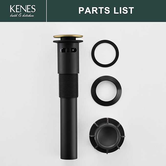 KENES Brushed Gold Pop Up Bathroom Sink Drain with Overflow, Bathroom Sink Drain Assembly with Strainer Pop Up Drain, Lavatory Bathroom Vanity Sink Pop Up Drain Stopper