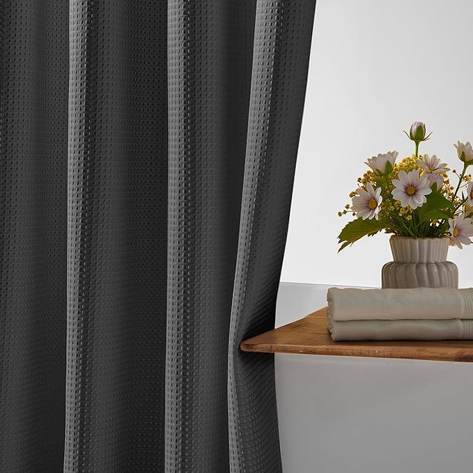 River Dream Heavyweight No Hooks Required Dotted Waffle Weave Shower Curtain with Snap in Liner - 71W x 74H,Hotel Grade,Spa Like Bath Curtain,Graphite Grey