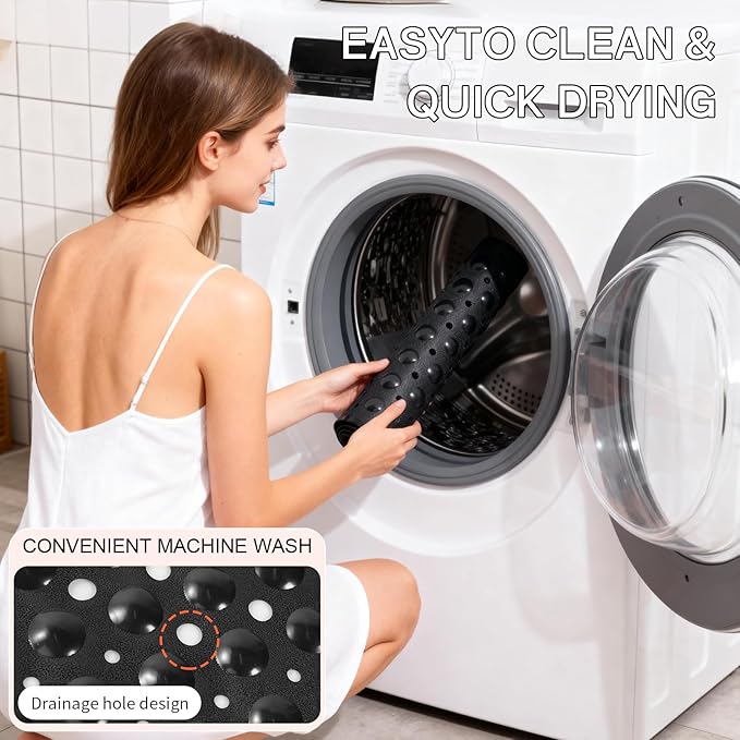 Anti-Slip Bathtub Shower mat, 39.3×15.7 inch(Approximately 100 × 40cm) Soft Oversized Machine Washable Non-Slip Bathtub mat with Drainage Holes, Bathroom Floor Suction Cup.(1-Opaque Black)