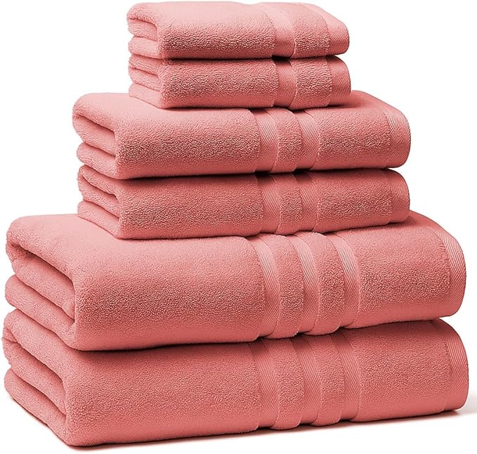 6 Pieces - Turkish Cotton - Luxury Towel Set for Bathroom & Kitchen, 2 Bath Towels, 2 Hand Towels & 2 WashCloths *Valued $79.99* (Rose Teen)