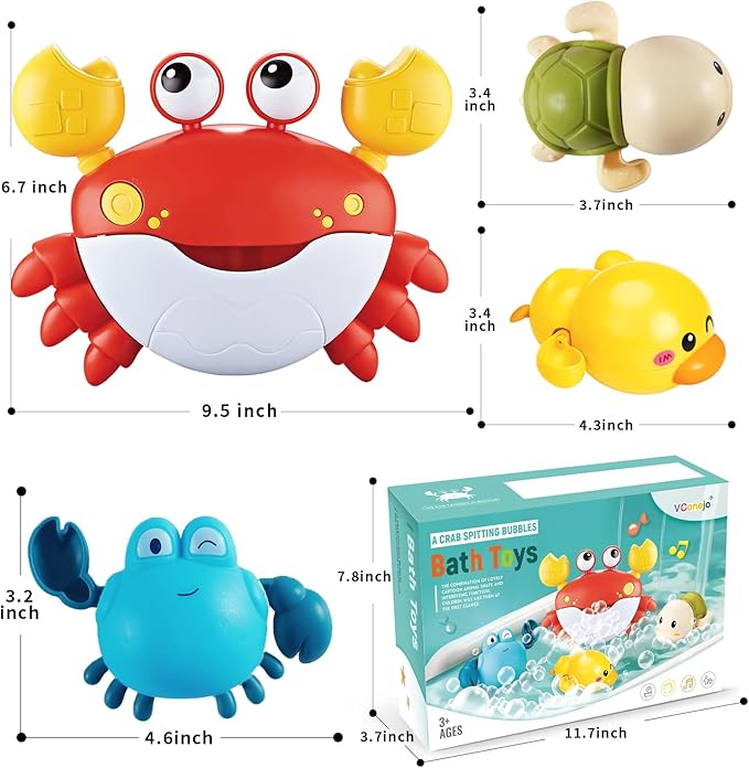 Baby Bath Toys for Toddlers, Crab Bath Bubble Maker with 12 Songs, 3 Pack Wind-up Pool Toys for Kid, Bathtub Toys As Birthday Gift for Boys Girls
