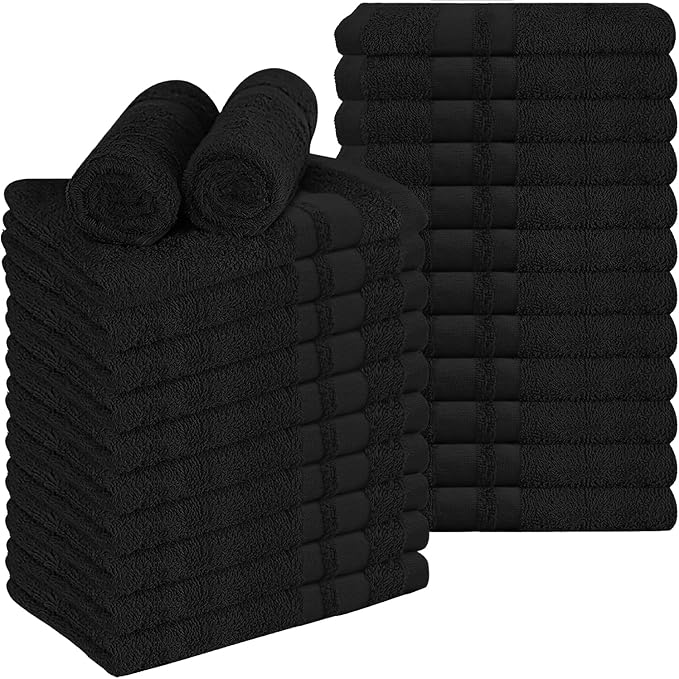 RIVERSIDE Pack of 24 Salon Towels Set β 16 x 26 Inches, 100% Ring Spun Cotton Highly Absorbent and Quick Dry Towels for Salon, Hand, Barber, Gym, Home & Hair Care, Black