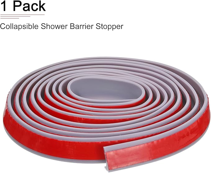 118"x0.8"x0.5" (LxWxH) Collapsible Shower Barrier Stopper - 1 Pack - Good for Bathroom Kitchen - L Shape Water Splash Guard Blocker - Gray