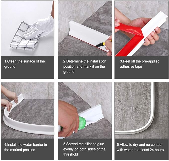 1/2" High Collapsible Shower Threshold Water Dam Barrier 39" Shower Water Stopper Barrier Shower Splash Guard For Walk In Shower Water Guard Suitable For Bathrooms Kitchens To Block Water Flow White