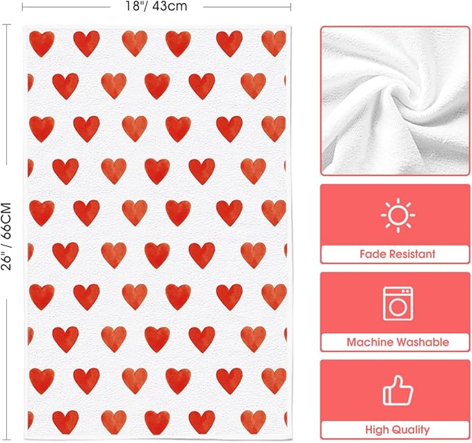 Artoid Mode Red Heart Love Valentine's Kitchen Towels Dish Towels, 18x26 Inch Farmhouse Anniversary Wedding Decoration Hand Towels Set of 4