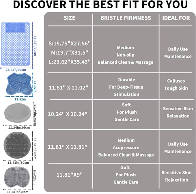 Bath Tub Shower Mat with Soft Shower Foot Scrubber Mat for Massage,Non Slip Bathtub Mat with Strong Suction Cups, Silicone Shower Foot Scrubber Mat (White, 31.5" X 19.7"(Rectangular)