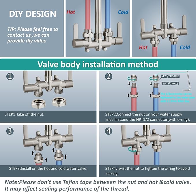 Aolemi Outdoor Shower Fixtures,Outdoor Shower Kit Faucet System 3 Inch Center with Showerhead 2 Handle Exposed Shower with Brass Mix Valve Pipe Downward with Soap Dish Brushed Nickel