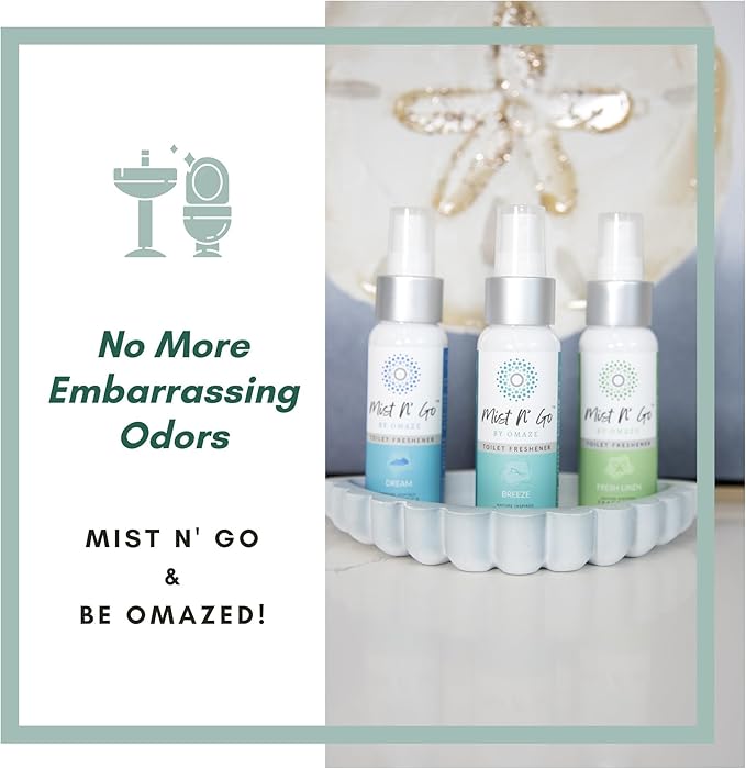 Mist N' Go by Omaze Travel Odor Eliminator - Toilet Spray for Bathroom Air Freshener - Daily Pack (2oz x1 + 1oz x1)