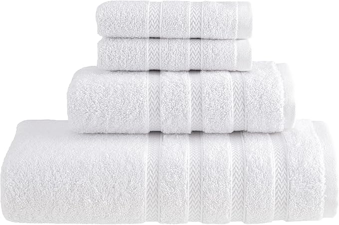 HALLEY Turkish Towels Set (4 Pieces) 650 GSM Highly Absorbent Super Soft 100% Cotton - 1 Bath Towel 1 Hand Towel 2 Washcloths (White)