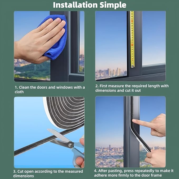Window Weather Stripping Door Seal, 16.5FT Self-Adhesive Soundproofing Weather Strip for Exterior Door Frame Window Winter Insulation Noise Cancelling Window Inserts, 0.35in x 0.35in, Gray