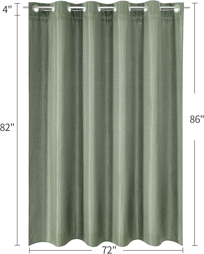 MitoVilla No Hooks Needed Extra Long Shower Curtain Liner Set, Sage Green 86 inch XL Waffle Fabric Shower Curtains Set with Snap-in Liner for Luxury Hotel Grade & Spa-Like Bathroom Decor