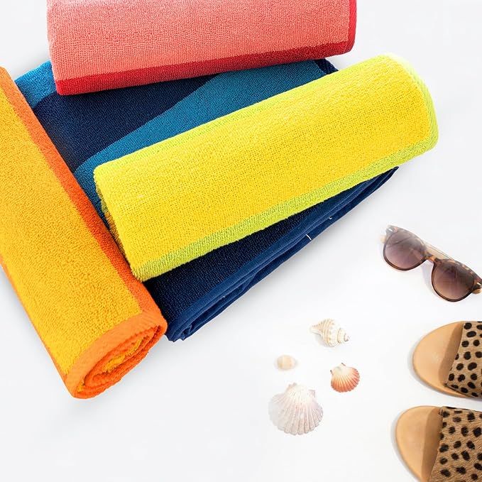 CASA COPENHAGEN Malibu Beach Towels Designed in Denmark Rough and Tough, Quick Dry, for Pool, Bath & Shower 30x60 inches 4 Pieces Cotton Beach Bath Towels Set - Blue