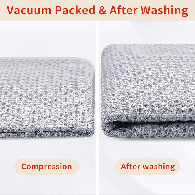 Homaxy 100% Cotton Waffle Weave Kitchen Dish Towels, Ultra Soft Absorbent Quick Drying Cleaning Towel, 13 x 28 Inches, 6-Pack, Light Gray