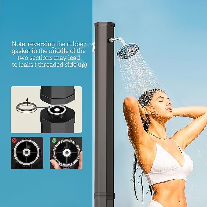 Outsunny 9.2 Gal Solar Heated Outdoor Shower, 7.1F 2-Section Outdoor Solar Shower with 2 Foot Showers, 2 360° Swivel Shower Heads & Temperature Adjustment for Backyard Poolside Beach Pool Spa