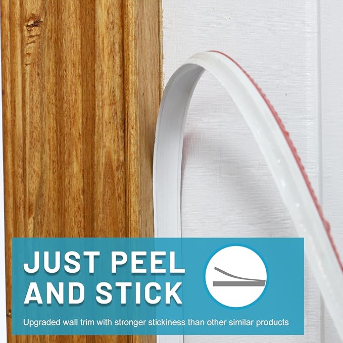 Flexible Trim Caulk Strip, 3/4 Inch Peel and Stick Trim for Molding, Floor, Tile Edge, Countertop, Backsplash, Ceiling, Wall Corner, Baseboard(10FT White)