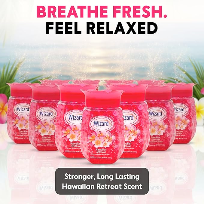 12 WIZARD Odor Eliminator Gel Beads - 12 oz, Air Freshners For Bathroom. Rooms, Per Areas and Car Freshner - Hawaiian Retreat
