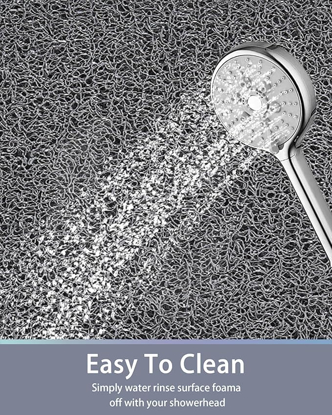 Mecko Square Non-Slip Shower Mats for Inside Shower, Anti-Slip Loofah Bath Mat for Tub and Walk-in Shower, Soft and Comfortable Safety Mat, Quick-Drying (Grey, 24" x 24")