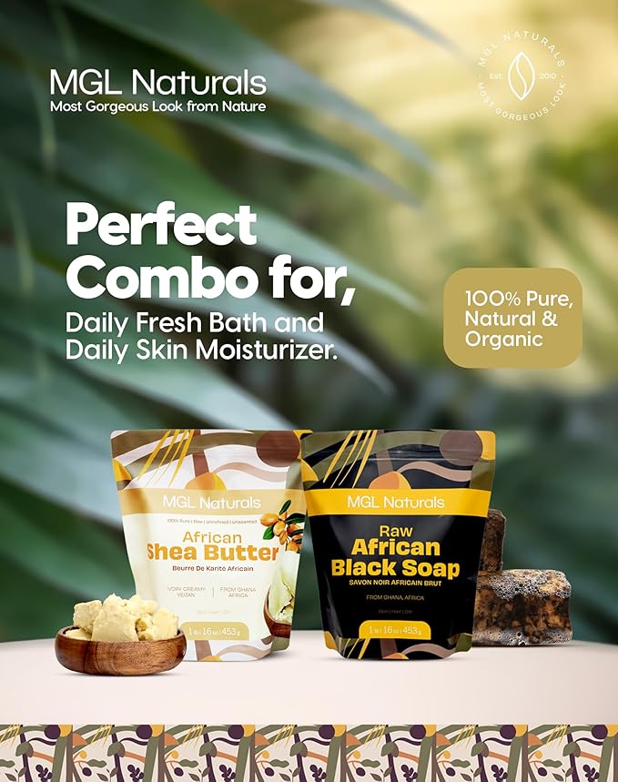 MGL Naturals Raw African Black Soap 5 lb bulk handmade from Ghana, Africa | Vegan & Organic | Face and body deep cleanse wash. (5 lb)