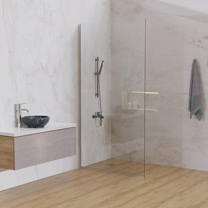 Royalty Fixed Shower Screen - 36" x 78" Frameless 3/8" Clear Tempered Glass Panel with Hardware - Easy Clean Smart Guard Coating - Minimalist Modern Design for Bathroom - Brushed Gold