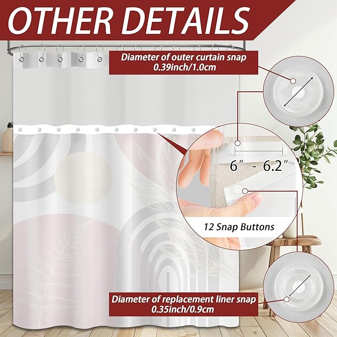 Black and Red Boho See Through Mesh Top Shower Curtain with Window, Dark Red Mid Century Modern Mens Double Layer Shower Curtains with Snap in Liner, Waterproof Fabric with Hooks, 71x72 in