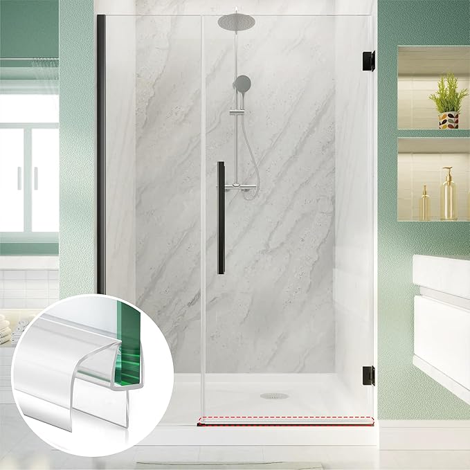 2-Pack Shower Glass Door Bottom Seal Strip,36 Inch Long Clear PVC Seal Strips for 5/16"(8mm) Thick Framless Glass Door Panel, Stop Leaks and Create a Water Barrier
