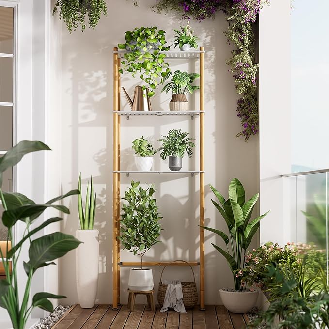 AmazerBath Bamboo Over The Toilet Storage Shelf, Bathroom Storage Organizer Rack, 3-Tier Bathroom Shelves Space Saver, White and Natural Color