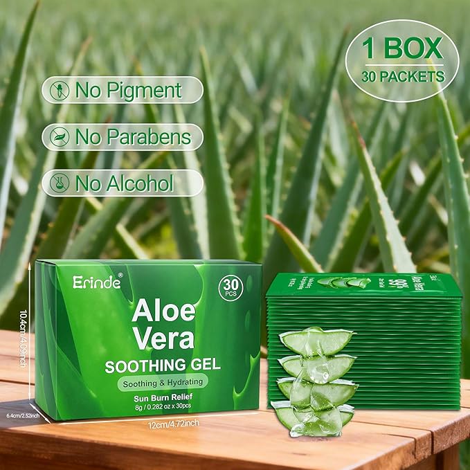 Erinde 30 Pack Aloe Vera Gel for Face, Hair & Body, 99% Pure Aloe Vera Gel for Sunburn Relief, After Sun Skin Care Relief, Skin Care Bulk Soothing Hydrating Aloe Gel for All Skin Types