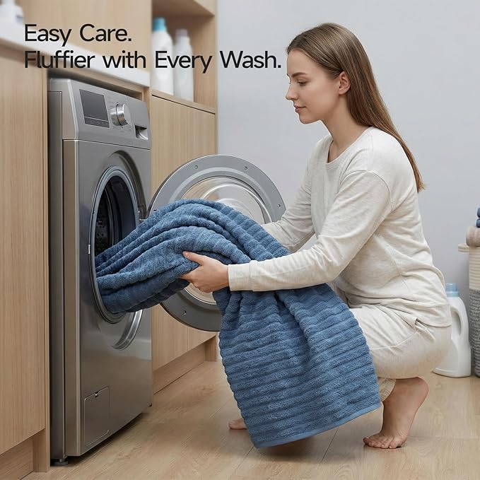 REDKISS 2 Pack Large Bath Towels 31×63 inches, 100% Cotton, Super Soft and Absorbent, Quick-Dry Towels, Perfect for Bathroom,Plush Shower Towels-Blue