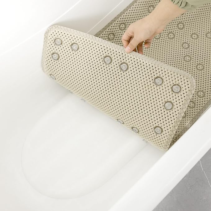 Double Layer Foam Non Slip Bathtub Mat 37x17in, More Comfortable and Thicker Tub Mat Than Ordinary Foam Shower Mat, Bath Mat for Tub with Suction for Comfort and Safety (Ivory, 36'' x 17'')