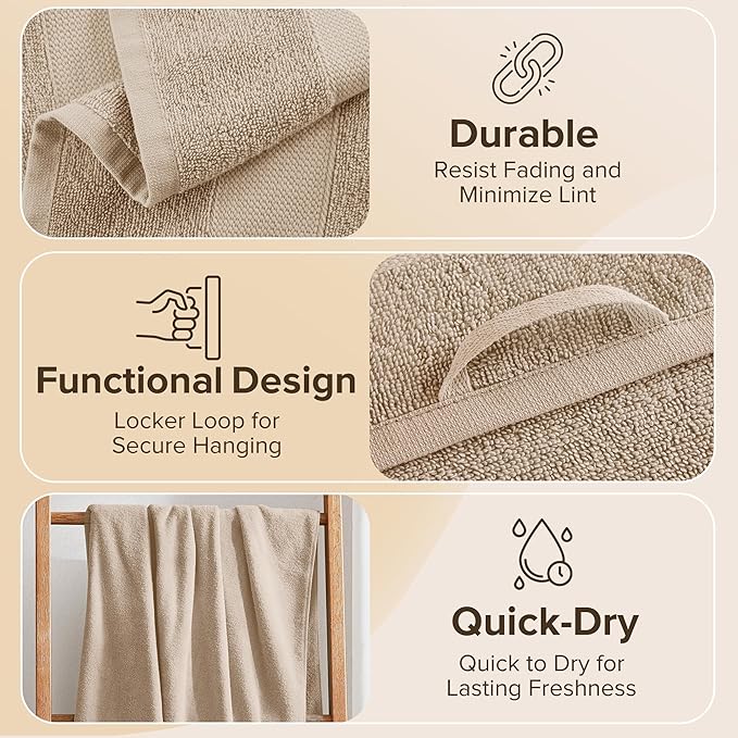 Comfort Spaces Turkish Bath Towel Set of 4 Piece 27x54 Medium 100% Cotton Towels Highly Absorbent Soft Quick Dry Shower for Bathroom Spa Beige Tan