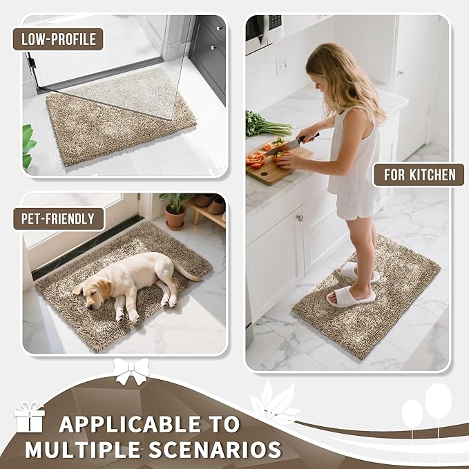Yimobra Long Bathroom Rugs Runner 55x24 Inch, Extra Thick Soft Absorbent Chenille Bath Mat, Non Slip Machine Washable, Quick Dry Bath Rugs for Bathroom Floor, Tub and Shower, Camel