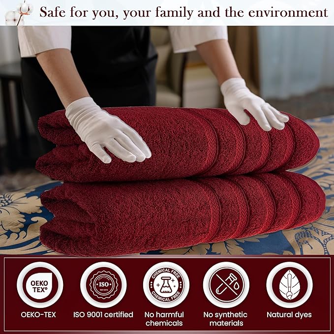 HALLEY Turkish 2 Pack Premium Bath Towels (2 Pieces) 650 GSM Highly Absorbent Super Soft 100% Cotton - 2 Bath Towels (Red)