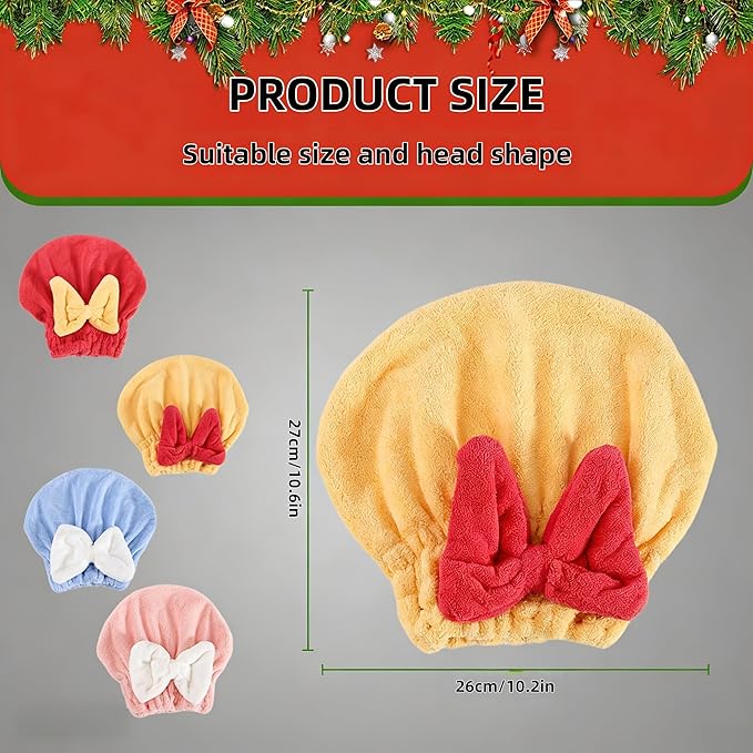 (2PC Red + Pink) Women's Super Absorbent Towel Pack Ultra Fine Fiber Quick Drying Towel Soft Bow Tie Set to Reduce Hairiness Lightweight Hair Blow Towel Suitable for All Hair Types