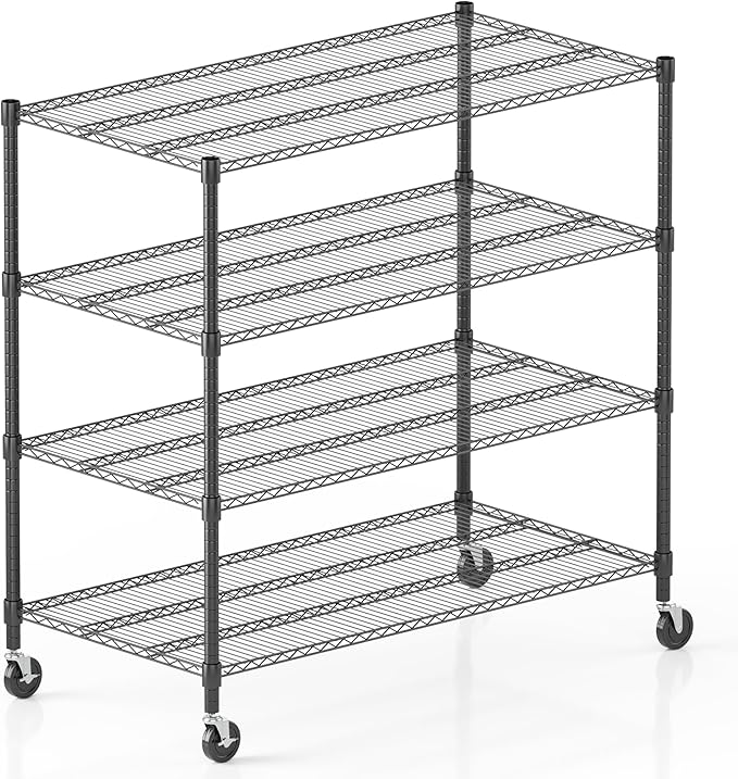Homdox Heavy Duty Metal Shelves for Storage, 4 Tier Storage Racks and Shelving, Commercial Adjustable Wire Shelving Unit on Wheels, Garage Rack Pantry Shelves Kitchen Shelving, 24"x60"x72", Black