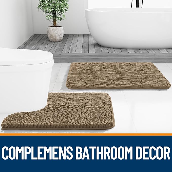 OLANLY Bathroom Rugs 47x20, Extra Soft Absorbent Chenille Bath Rugs, Rubber Backing Quick Dry, Machine Washable Bath Mats for Bathroom Floor, Tub and Shower, Home Decor Accessories, Tan