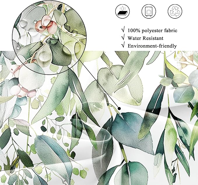 Riyidecor Clawfoot Tub Extra Wide Shower Curtain for Bathroom Decor 180Wx70H Green Eucalyptus Leaves Plants Wrap All Around Circular Round Art Printed Fabric Polyester Waterproof 32 Pack Metal
