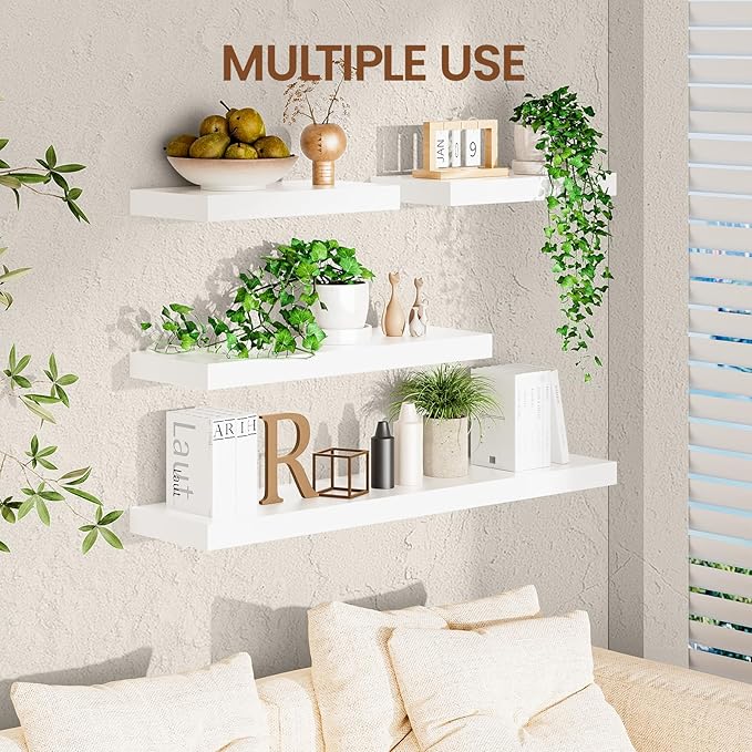Heimlove 36 inch Floating Shelves for Wall,2 Packs Natural Pine Solid Wood Floating Shelves, 8 inches Deep Wooden Shelves for Kitchen Bedroom Office & Living Room Display Wall Decor