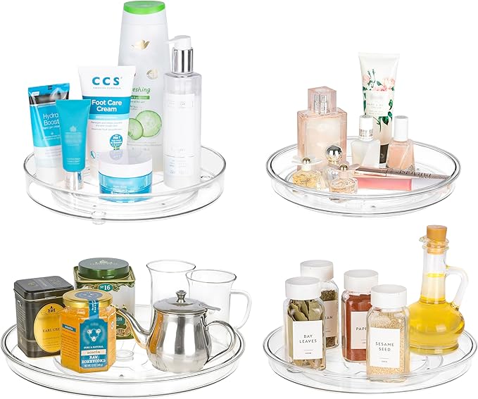 primebox 9.4" Lazy Susan Organizer. 360 Degree Rotating Turntable for Cabinets, Fridge, Vanity, Pantry, Bathroom, Under Sink Organizing, Countertops, Organizer for Spices Clear 2 Pack