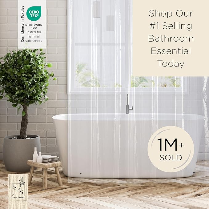 Stitch & Stone Shower Curtain Liner, Premium Lightweight Durable Waterproof 4g PEVA for Bathroom with Weighted Magnets, Standard Size 70" x 72" Frosty 2 Pack