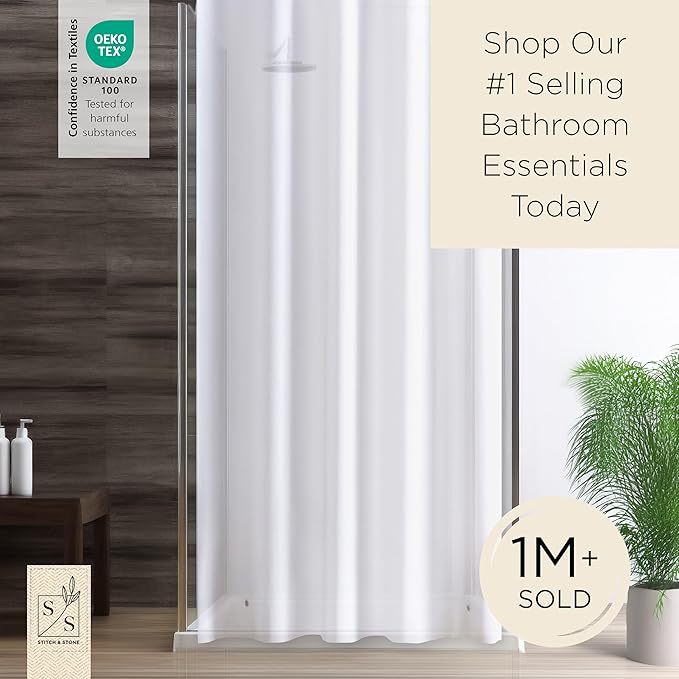 Stitch & Stone Shower Curtain Liner, Premium Medium Weight Durable Waterproof 6g PEVA for Bathroom with Weighted Magnets, Extra Long 54" x 78", Frosty 1 Pack