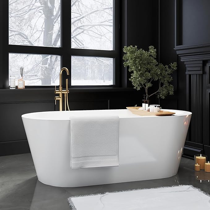 67" Acrylic Freestanding Bathtubs, Stand Alone Tub, Soaking Tubs for Bathroom, Integrated Overflow and Drain, cUPC Certified, Gloss White