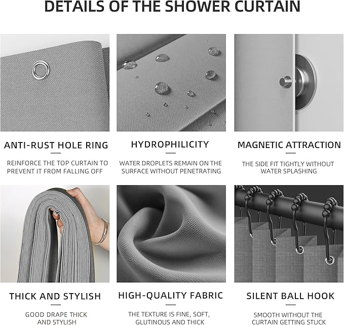 Bathroom Magnetic Folding Shower Curtain, Accordion-Style Shower Curtain, Suitable for Shower Rooms, bathtubs, Hotels or Apartments (High-Grade Grey, W:70*H79.5Inch)