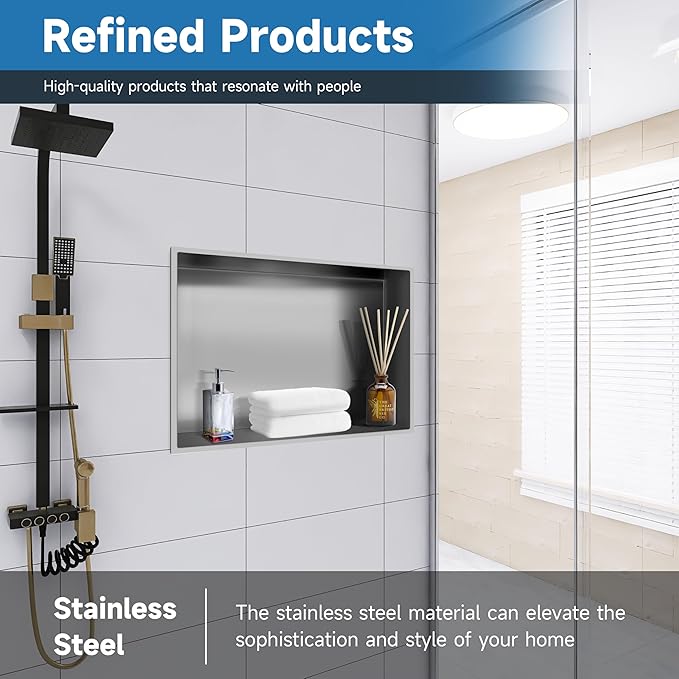 18" X 12" Shower Niche Insert Tile Ready, Niche for Shower Wall, Stainless Steel Recessed Shelf No Tile Needed for Bathroom Storage, Brushed Nickel