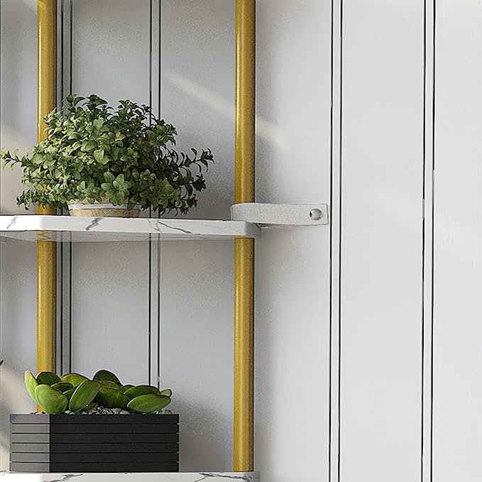 6 Tier Corner Shelf, 66.5'' Tall Standing Shelf, Narrow Display Shelf Stand, Modern Corner Bookshelf, Plant Stand, Corner Bookcase for Living Room, Bedroom, Bathroom, Gold and White LCS502GC