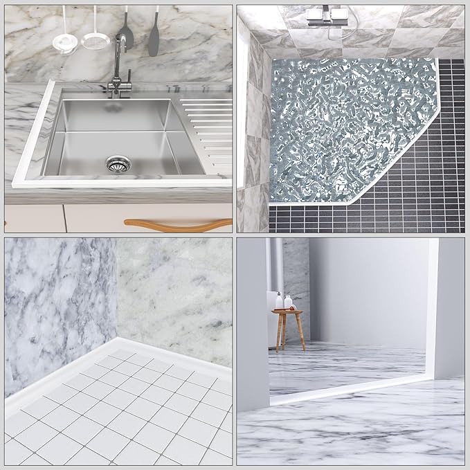 98Inch Collapsible Shower Threshold Water Dam Barrier, Self Adhesive Silicone Waterproof Shower Barrier Water Strip Dam for The Gap Between the Shower Kitchen Countertop Sink and Cooktop